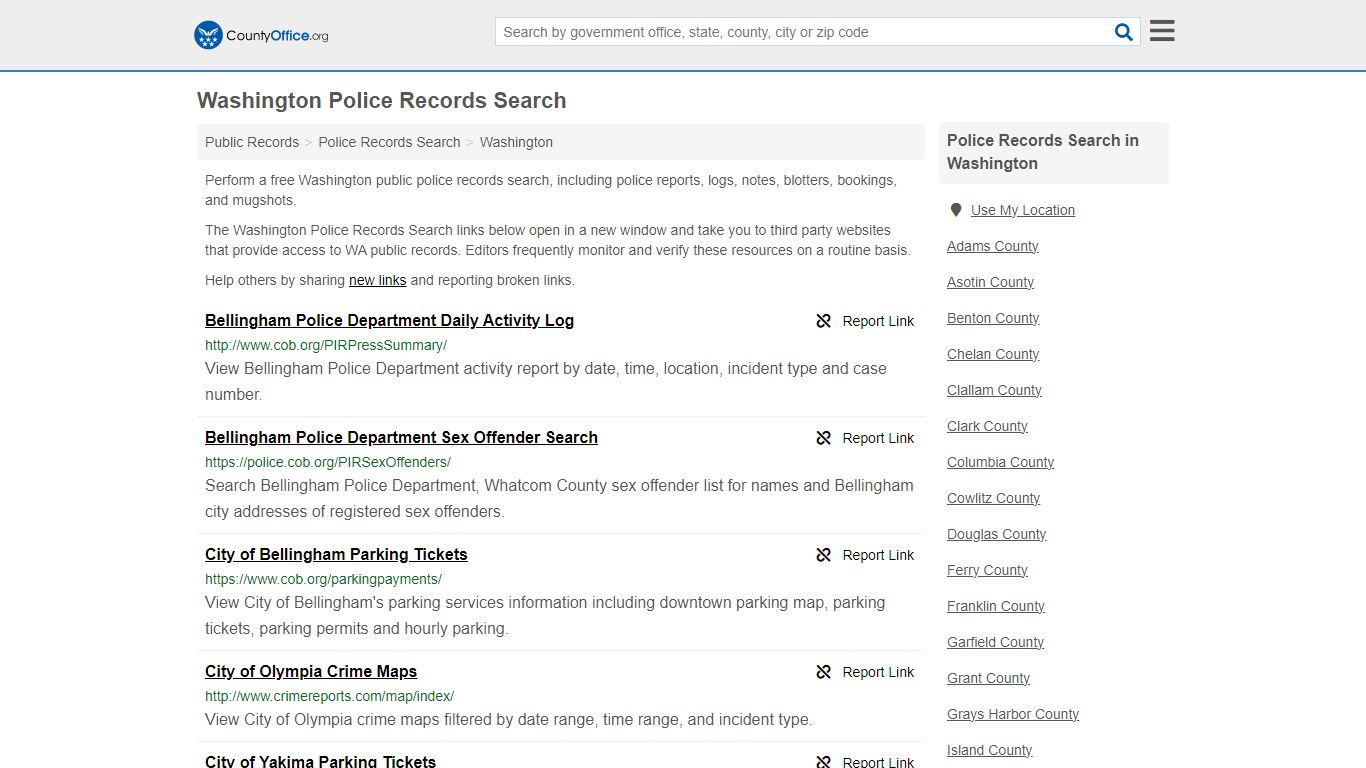 Police Records Search - Washington (Accidents & Arrest Records)